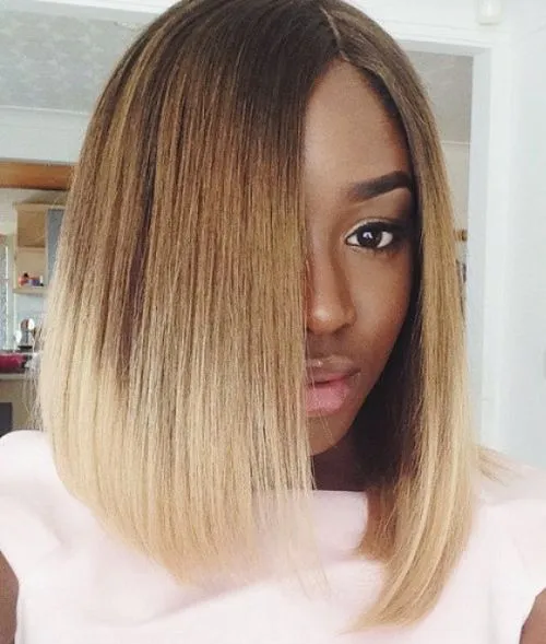 Bob Recto con Balayage Cortes de pelo corto rizado alisado