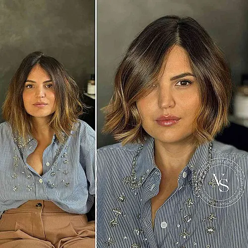 Ideia de Corte Para Rosto Quadrado: Bob Repartido Lateralmente com Ombre Sutil Ideia de Corte Para Rosto Quadrado: Bob Repartido Lateralmente com Ombre Sutil