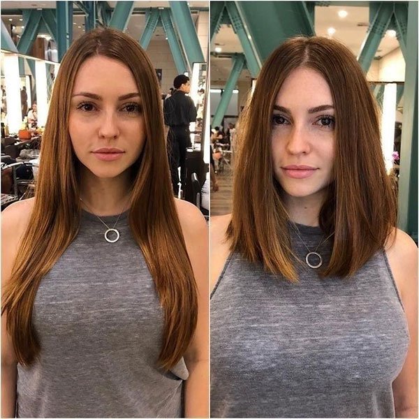 Bob hair em um cabelo liso