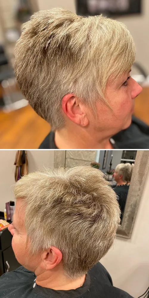 Sugestão de Corte Curto Para Cabelo Grosso: Corte Tapered Pixie em um Cabelo Grisalho. Sugestão de Corte Curto Para Cabelo Grosso: Corte Tapered Pixie em um Cabelo Grisalho.