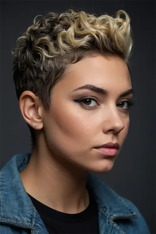 Estilo de Corte de Cabelo Cacheado Curto: Pixie Cacheado com Degradê Estilo de Corte de Cabelo Cacheado Curto: Pixie Cacheado com Degradê