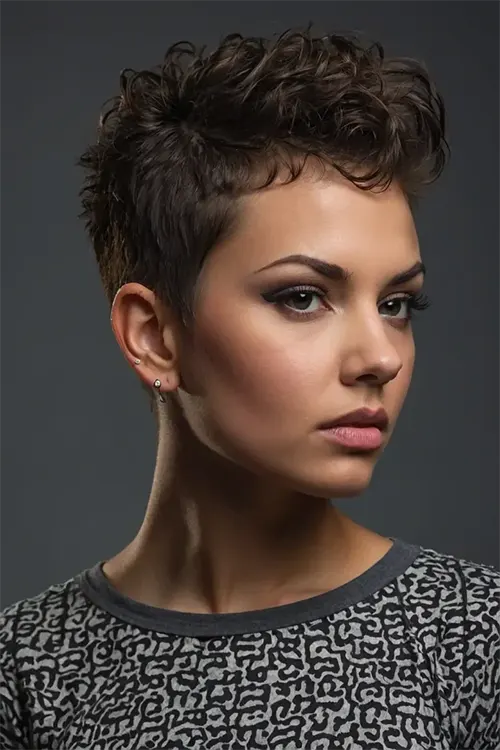 Estilo de Corte de Cabelo Cacheado Curto: Pixie Cacheado com as Laterais Raspadas Estilo de Corte de Cabelo Cacheado Curto: Pixie Cacheado com as Laterais Raspadas