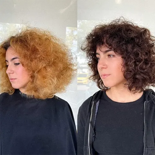 Estilo de Bob Ondulado que Combinam com Qualquer Mulher: Long Bob Volumoso com Franja Encaracolada