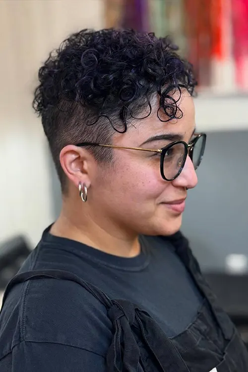 Stylish Curtly Pixie Cut With Faded Sides