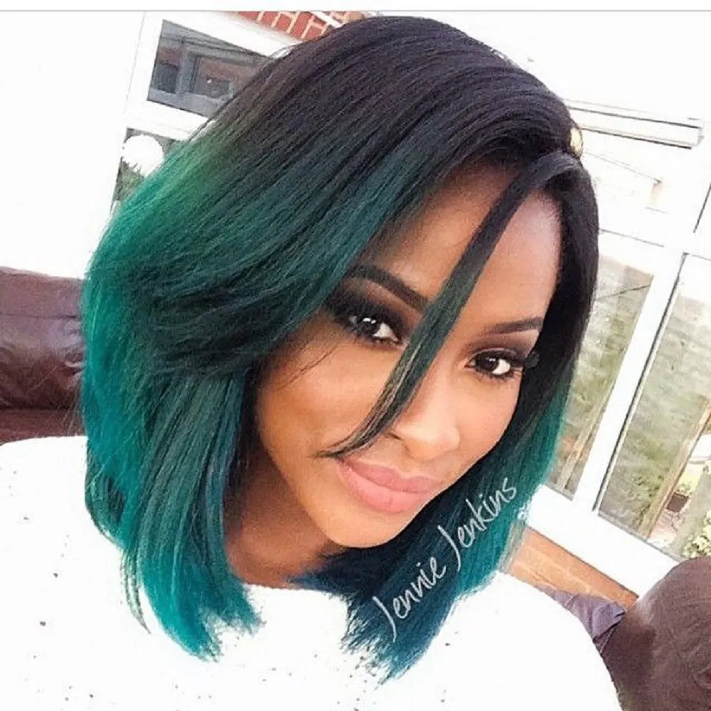 9. Ombré Hair Verde-Mar Em Um Cabelo Afrodescendente Alisado