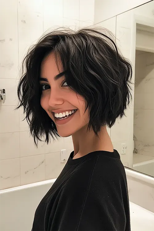 Foto de Corte Curto Para Cabelo Castanho: Bob Curto Ondulado