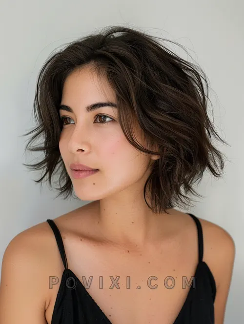 Foto de Corte Curto Para Cabelo Castanho: Choppy Bob em Camadas