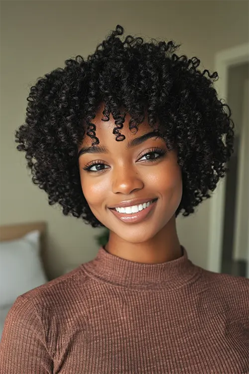 Corte de Cabelo Curto Crespo: Desvanecimento cónico encaracolado em ébano quente. Corte de Cabelo Curto Crespo: Desvanecimento cónico encaracolado em ébano quente.