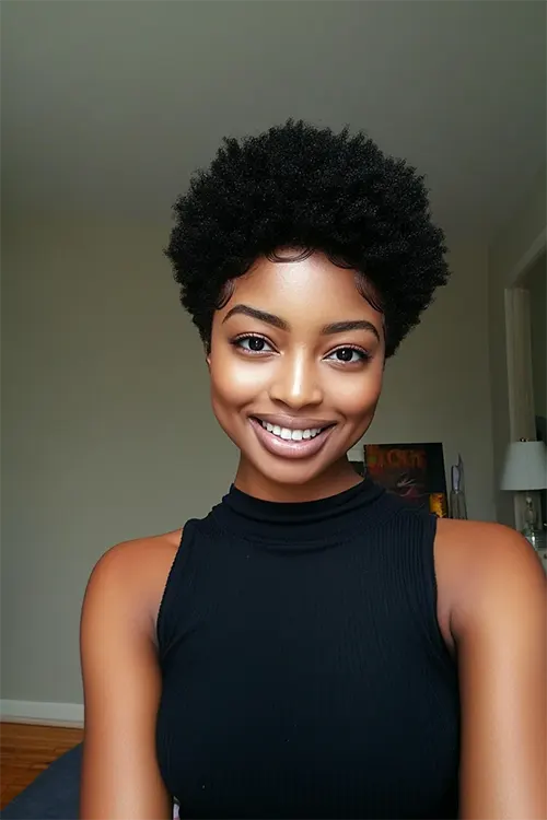 Corte de Cabelo Curto Crespo: Corte afro minimalista em preto esfumado Corte de Cabelo Curto Crespo: Corte afro minimalista em preto esfumado