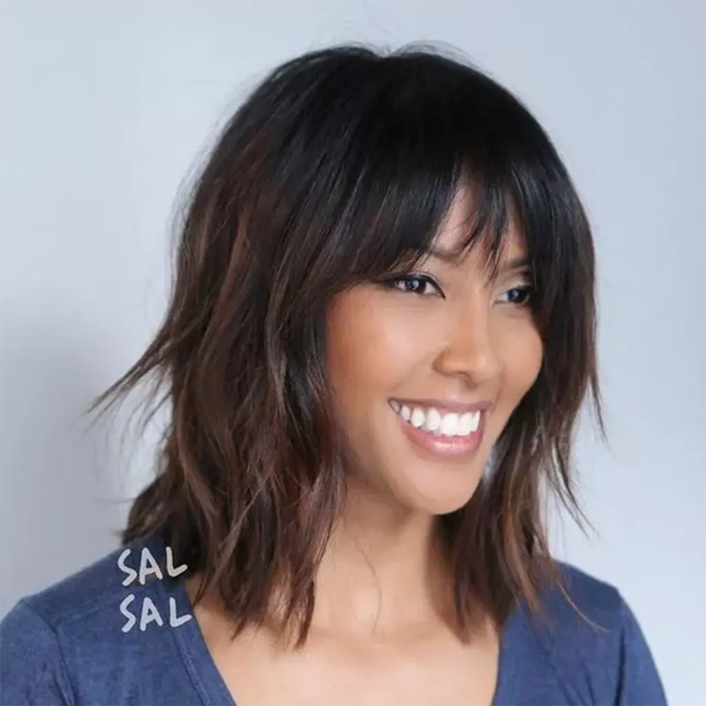 Long Bob Com Franjas Fantástico Corte de Cabelo Curto da Moda Atual