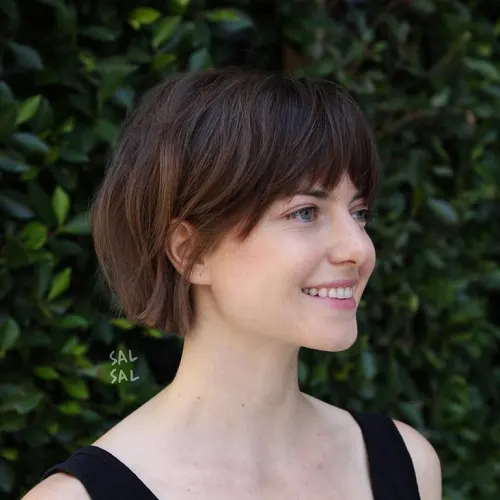 French Bob Castanho Despojado com Franja Clássica Melhor Corte French Bob hair Para Cabelos Finos