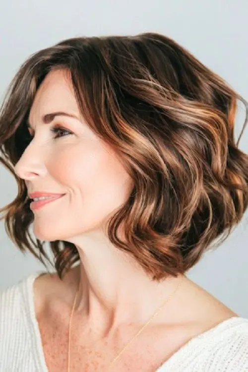 Bob Invertido Ideia de Corte Para Cabelo Ondulado Feminino 40+