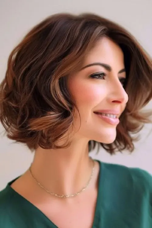 Bob Ondulado Suave Ideia de Corte Para Cabelo Ondulado Feminino 40+