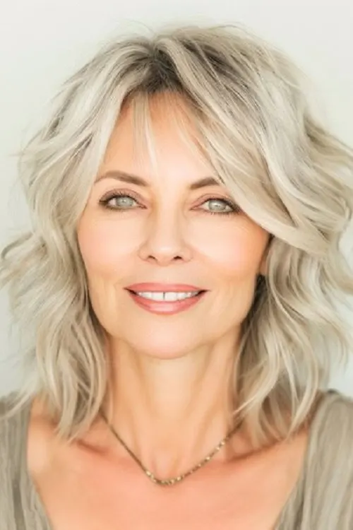 Shaggy Ondulado Prateado Ideia de Corte Para Cabelo Ondulado Feminino 40+