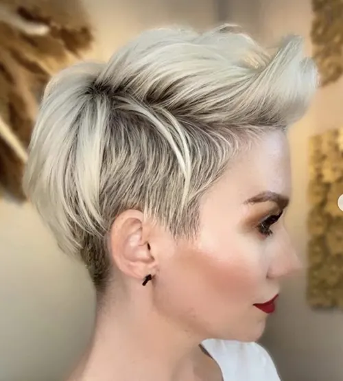 Exemplo de Corte Moderno Shaggy Pixie: Tapered Shaggy Pixie Platinado Exemplo de Corte Moderno Shaggy Pixie: Tapered Shaggy Pixie Platinado