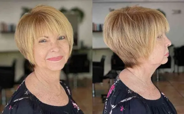 Bixie (Bob + Pixie) Redondo com Franja para Afinar as Sobrancelhas Fabuloso Corte de Cabelo Curto para Mulher 60+ Usar em 2025