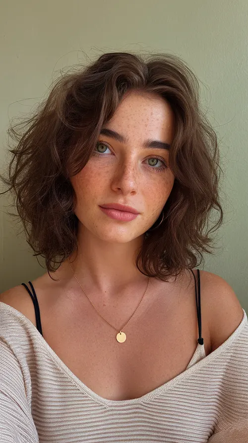 Bob Cacheado com Camadas Suaves Corte de Cabelo Médio Feminino Para Rosto Oval Inverno 2025