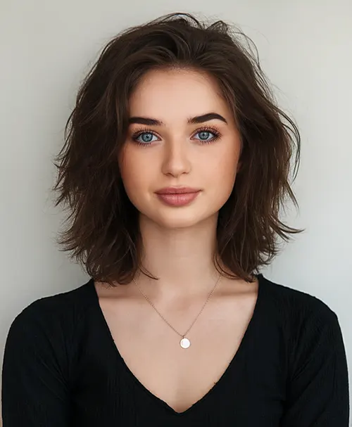 Long Bob Levemente Desgrenhado com Volume Natural Corte de Cabelo Médio Feminino Para Rosto Oval Inverno 2025