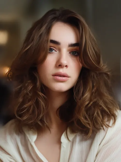 Ondas Glamourosas com Volume na Coroa Corte de Cabelo Médio Feminino Para Rosto Oval Inverno 2025