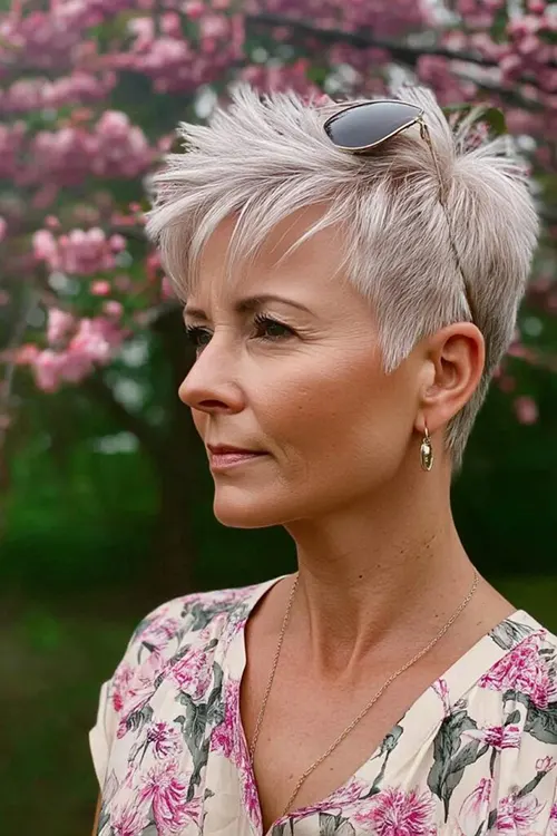 Vibrações Pixie com Textura Arrojada Corte de Cabelo Repicado Curto Para Mulheres 50+