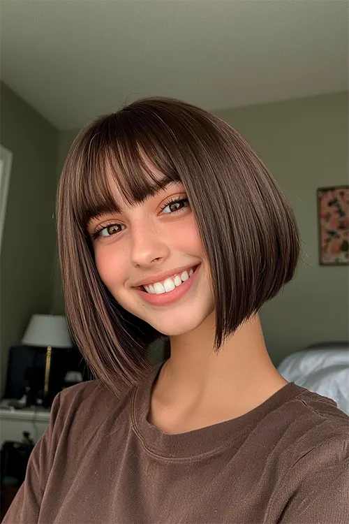 Lindo Corte de Cabelo Curto: Blunt Bob com Franja Lindo Corte de Cabelo Curto: Blunt Bob com Franja