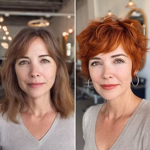 Corte Pixie Wolf Modernos Para Usar em 2026: Pixie Acobreado Vibrante com Camadas e Ondas Suaves